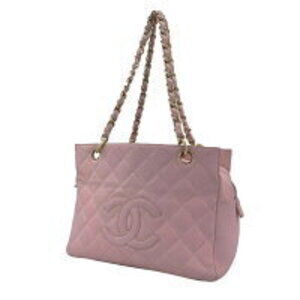 CHANEL Matelasse Chain Tote Quilted Caviar Leather Pink Shoulder Bag AO